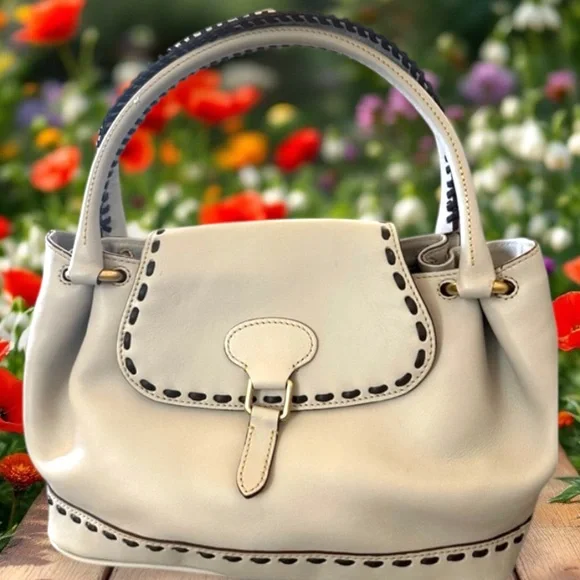 Dooney & Bourke NEW White Leather Satchel With Whip Stitching $498 MSRP NWT - Picture 2 of 16